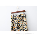 women french daisy printed satin fishtail skirt